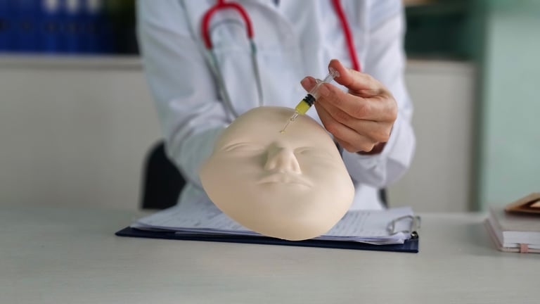 Medical training session showcasing realistic patient simulation with an injection technique demonstration